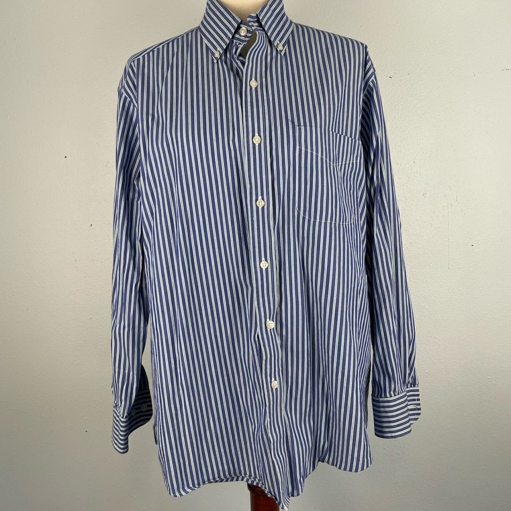 Club Room Regular Fit Blue Striped Men's Shirt Size 16 32/33 EUC